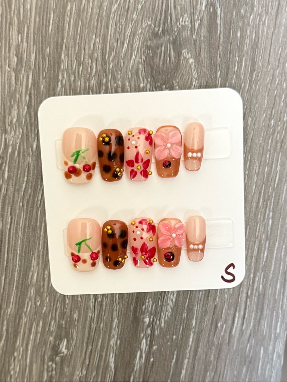 Chic Floral & Leopard Press-On Nails in Pink and Brown